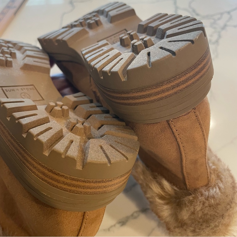 Sun + Stone Orlaaf Faux Fur Cold Weather Lug Sole, Combat, Lace-Up Ankle Boots - Picture 13 of 13